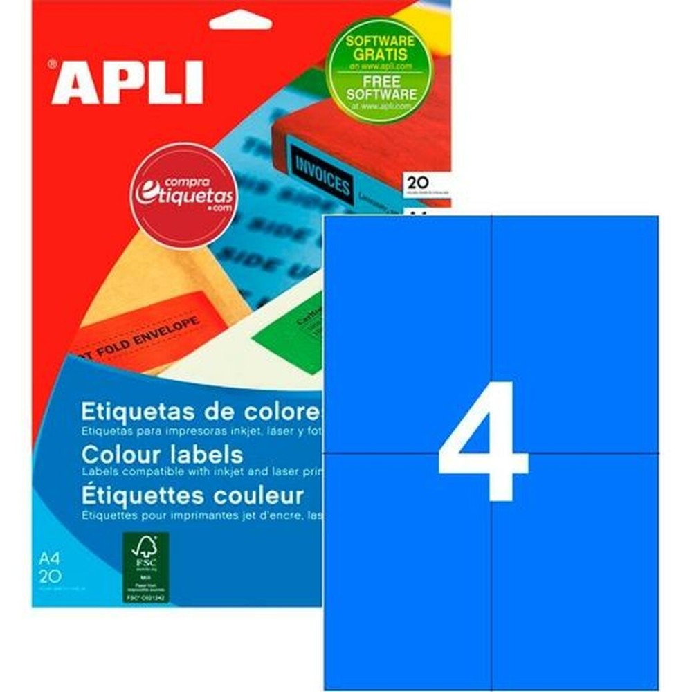 Etiquetas para Impresora Apli 105 x 148 mm Azul 20 Hojas