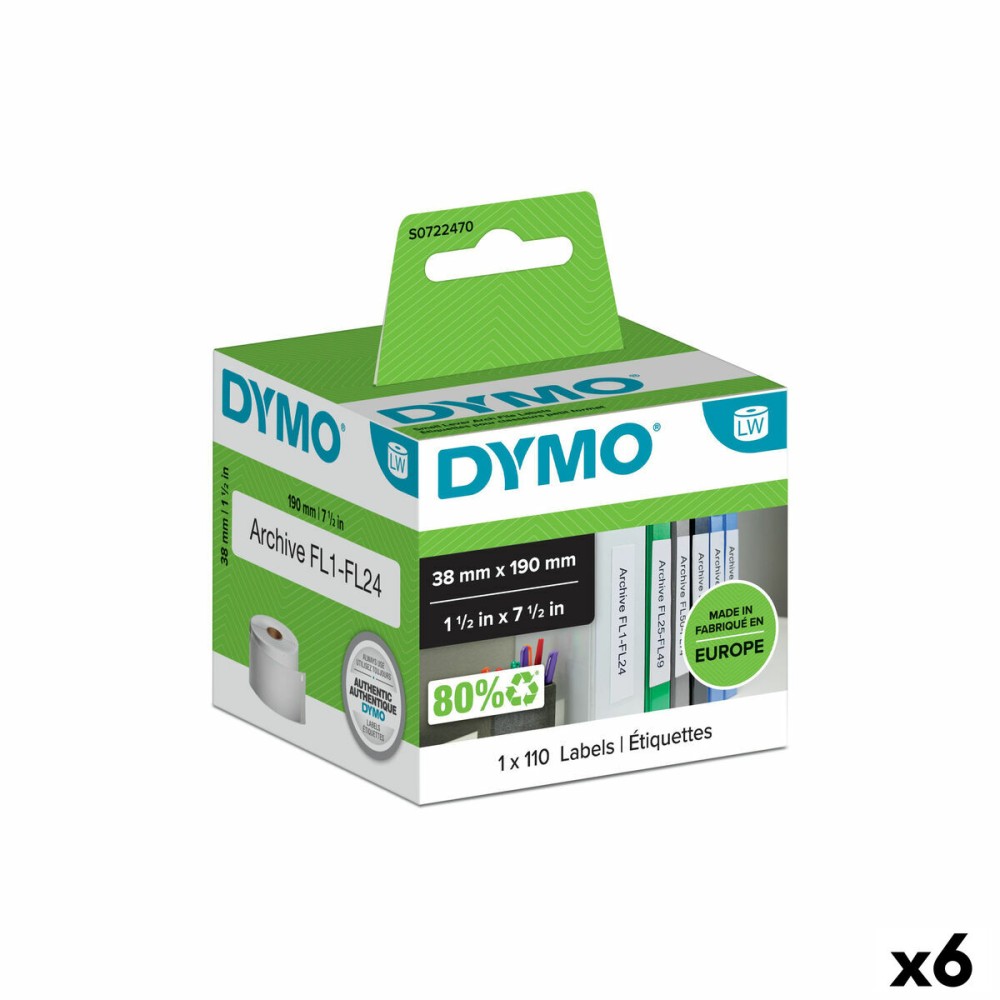 Rolo de Etiquetas Dymo 38 x 190 mm LabelWriter™ Branco (6 Unidades)