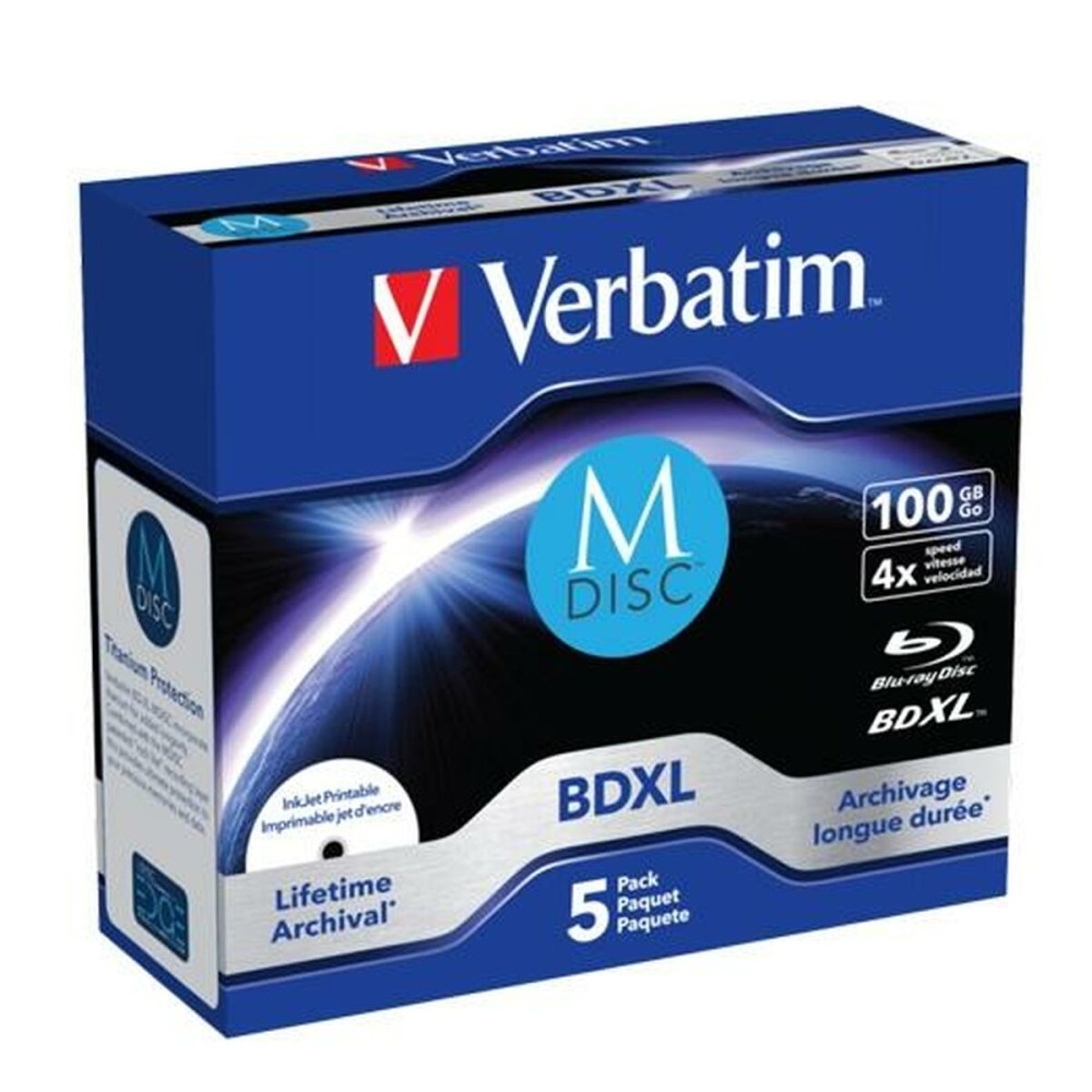 Blu-Ray BD-R Riscrivibile Verbatim M-DISC 5 Unità 4x 100 GB