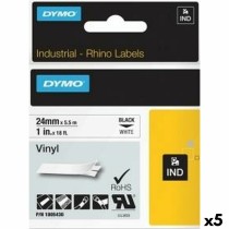 Laminiertes Klebeband zur Kennzeichnung von Maschinen Dymo Rhino 24 mm x 5,5 m Schwarz Weiß Vinyl (5 Stück)