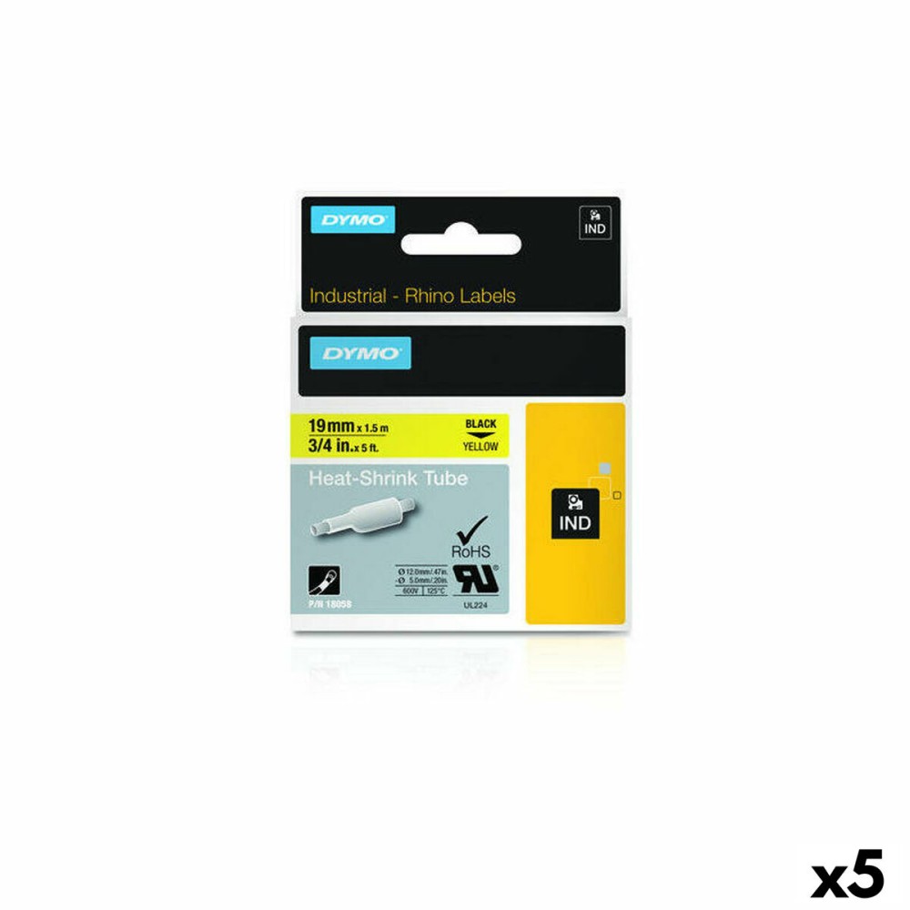 Cinta laminada para máquinas rotuladoras Dymo 19 mm x 1,5 m Preto Amarelo (5 Unidades)