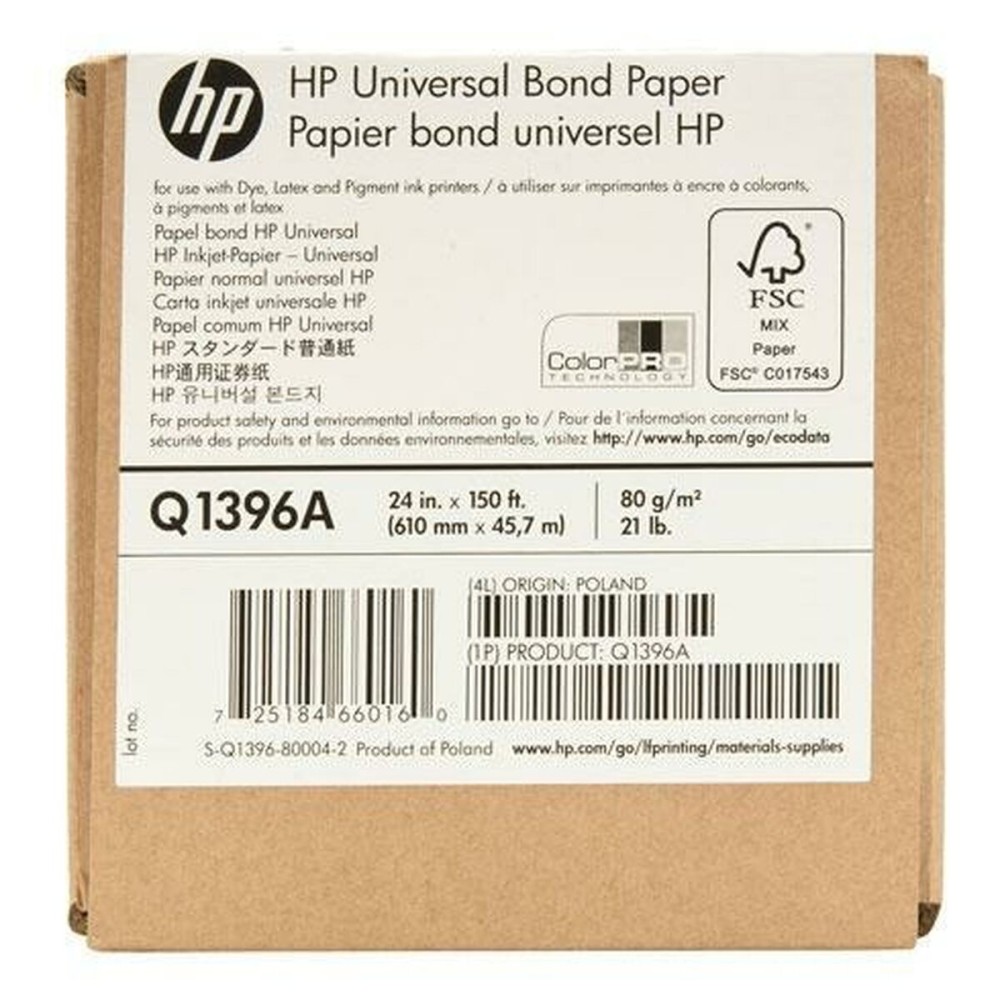 Rotolo di carta per Plotter HP Q1396A 80 g/m² 610 mm x 45,7 m Bianco