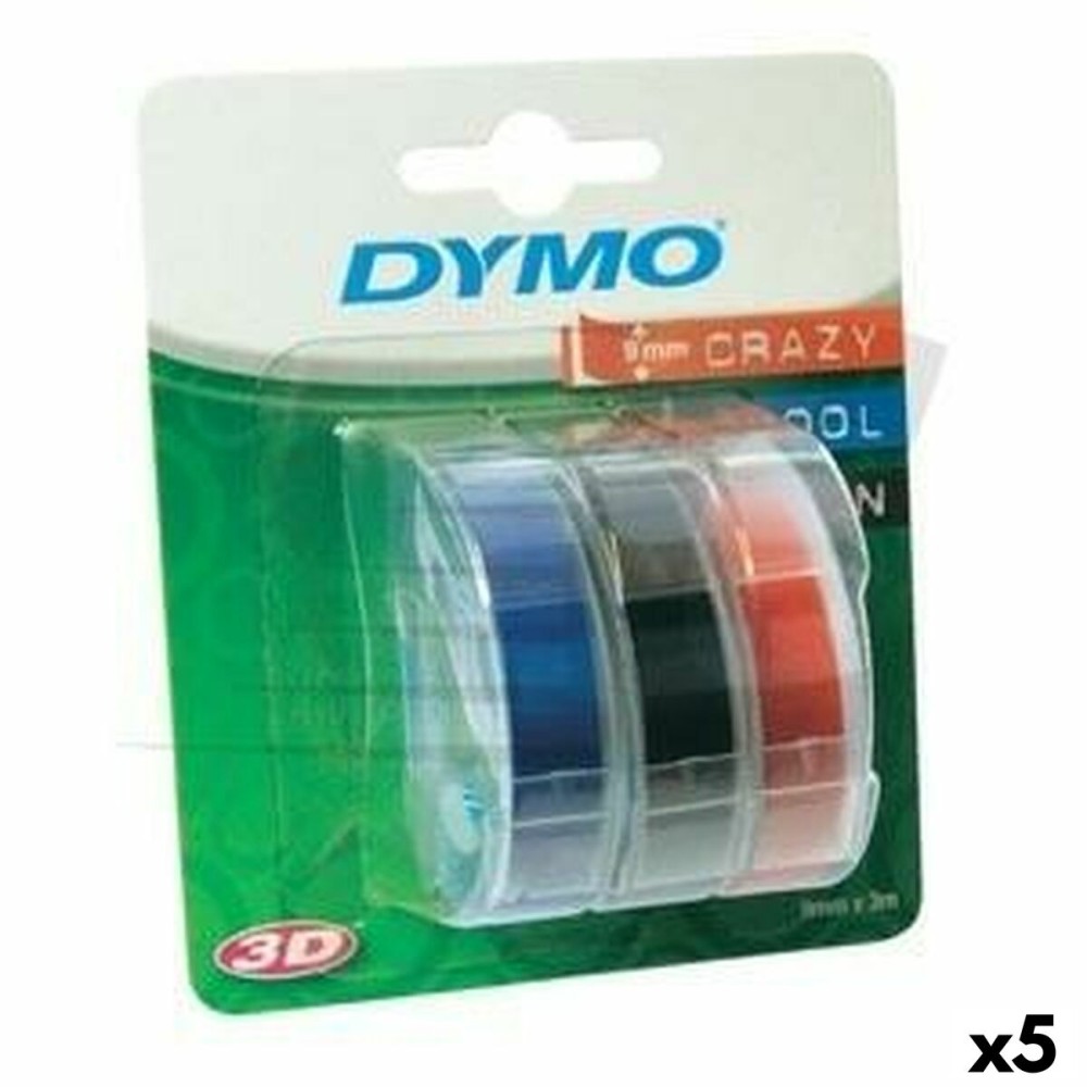 Nastro Laminato per Etichettatrici Dymo 9 mm x 3 m Rosso Nero Azzurro (5 Unità)