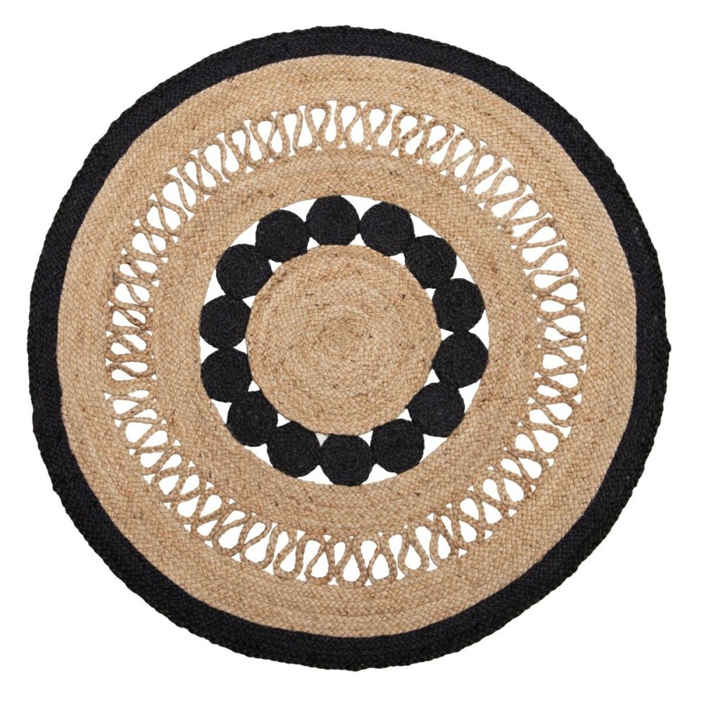 Carpet 120 x 120 x 1 cm Natural Black Jute