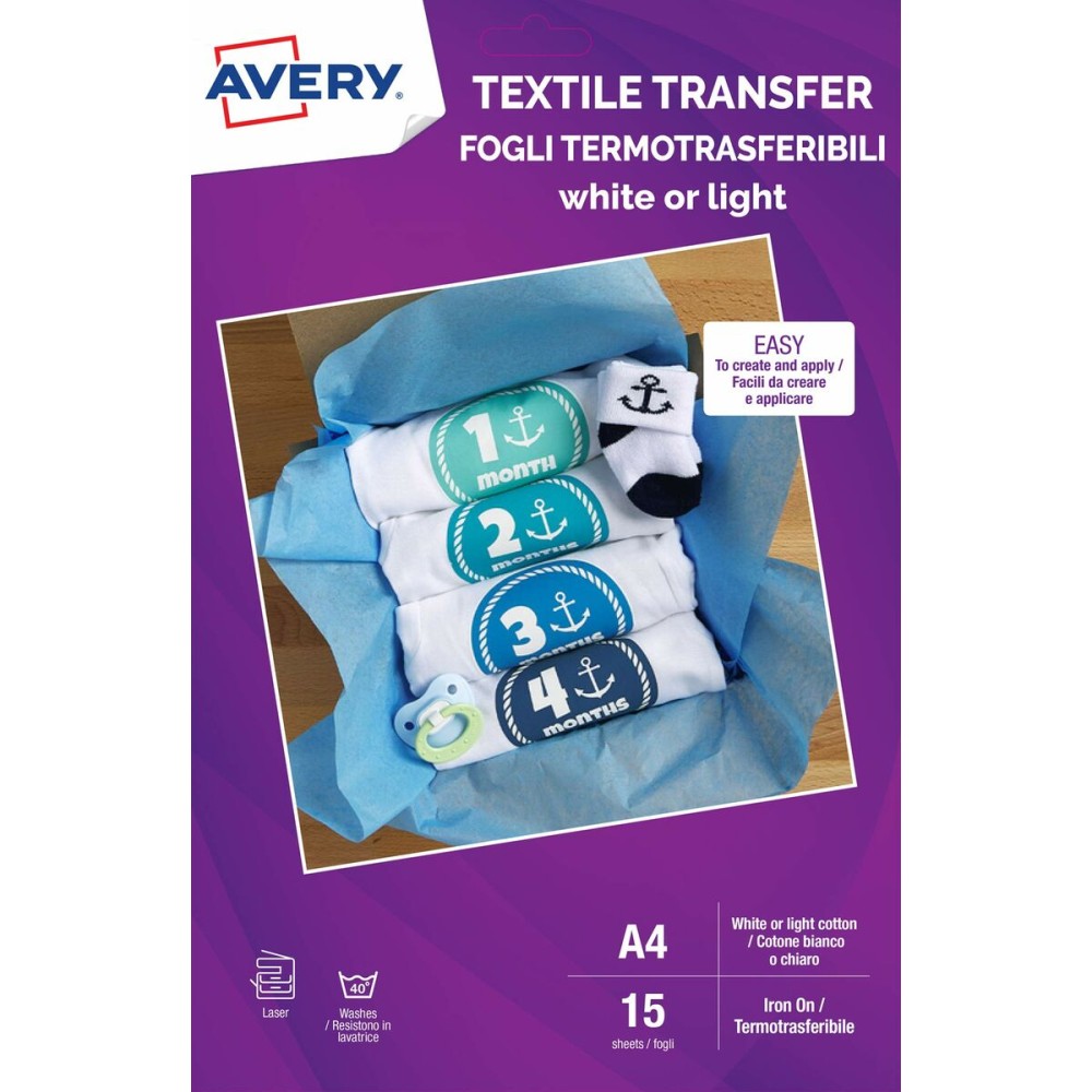 Carta per Stampare Avery Textile Transfer A4 15 Fogli