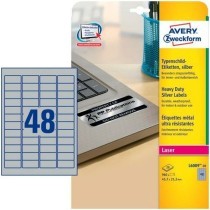 Drucker-Etiketten Avery   Silberfarben 20 Bettlaken 45,7 x 21,2 mm